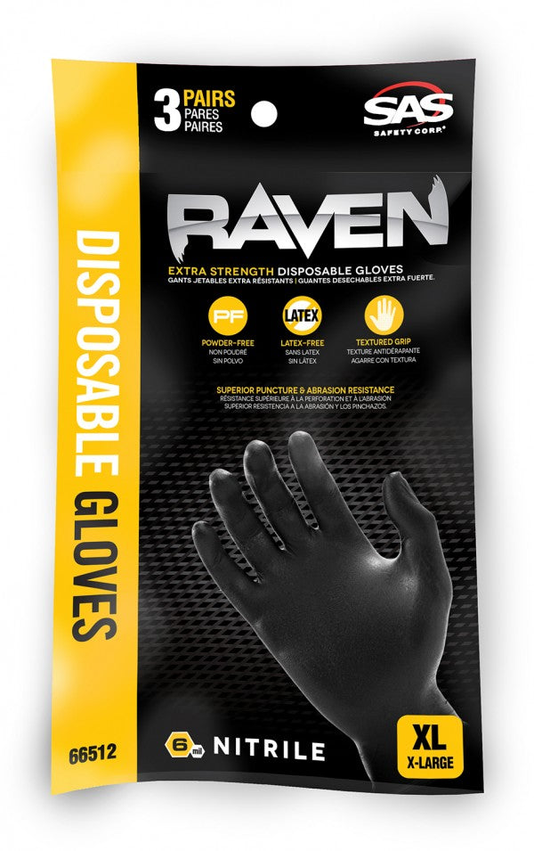 Raven Powder Free Nitrile Black Gloves - 3 Pack